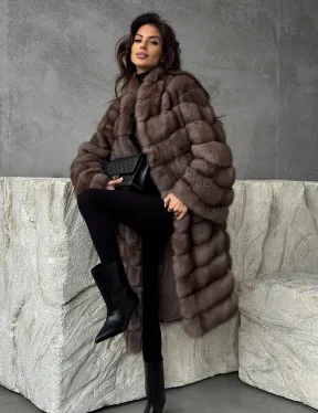 Шуба из куницы V-образный воротник - фото 9