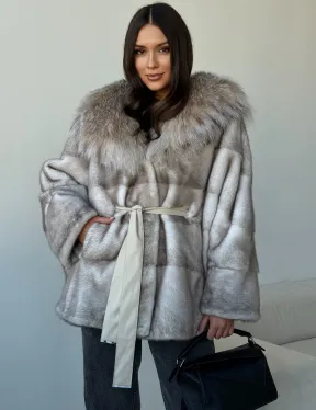 Шуба из натуральной норки с капюшоном из рыси - фото 0