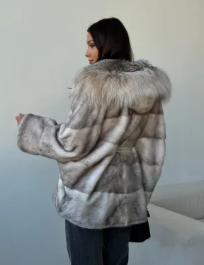 Шуба из натуральной норки с капюшоном из рыси - фото 9