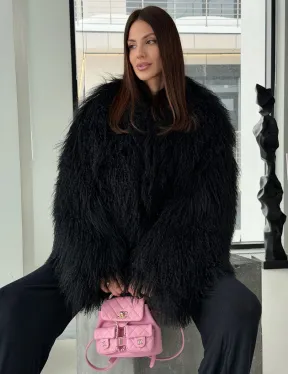 Полушубок черный из ламы - фото 4