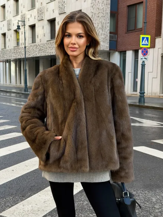 Короткий норковый жакет - цвет соболь - фото 6