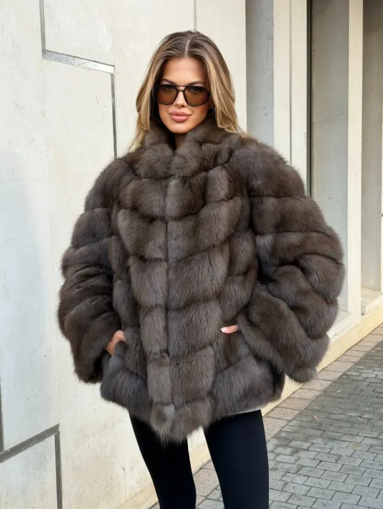 Шуба из куницы в цвете соболь - рукава косичкой - фото 8