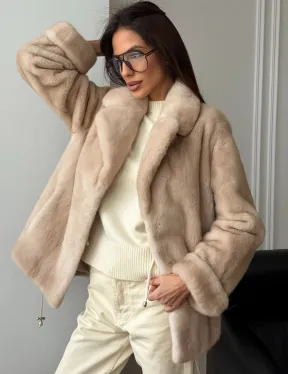 Норковый полушубок в натуральном цвете пастель - фото 10