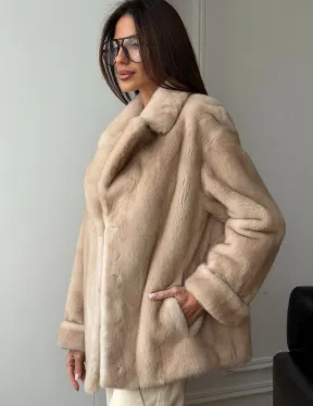 Норковый полушубок в натуральном цвете пастель - фото 8