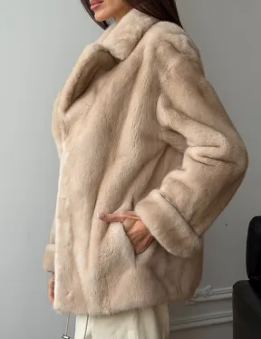 Норковый полушубок в натуральном цвете пастель - фото 3