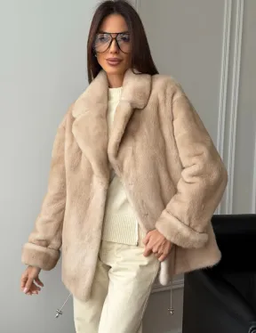 Норковый полушубок в натуральном цвете пастель - фото 0