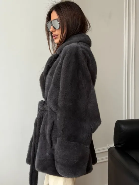 Шуба норковая летучая мышь - графит - фото 6