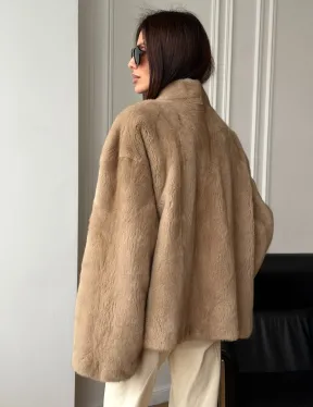 Норковый жакет (бежевый) - фото 7