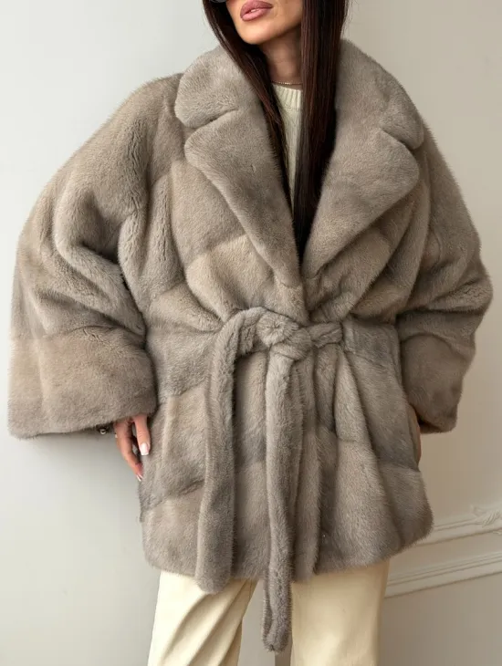 Норковый полушубок в натуральном цвете Silver - фото 4