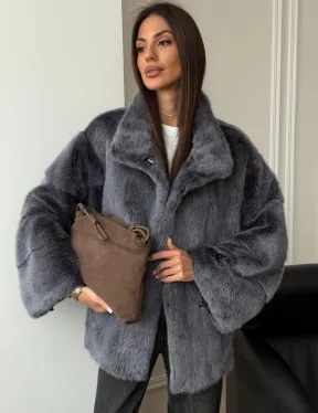 Короткая норковая шуба - стойка воротник - фото 9