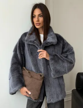 Короткая норковая шуба - стойка воротник - фото 11