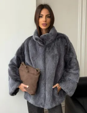 Короткая норковая шуба - стойка воротник - фото 12