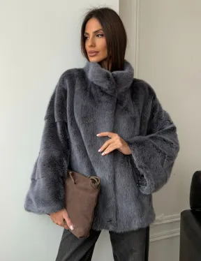 Короткая норковая шуба - стойка воротник - фото 0