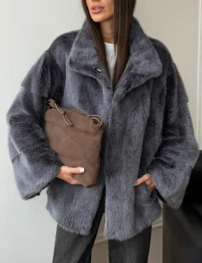 Короткая норковая шуба - стойка воротник - фото 2
