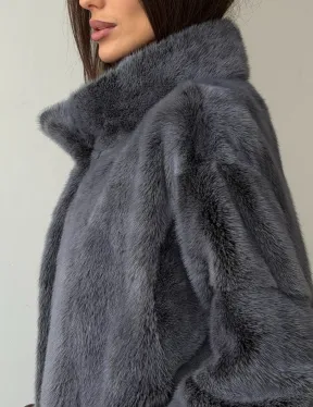 Короткая норковая шуба - стойка воротник - фото 1