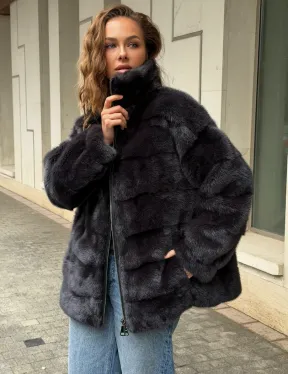 Норковая куртка на молнии - графит - фото 0