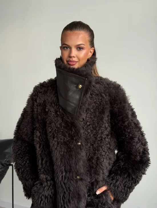 Дублёнка коричневая из овчины - тиградо - фото 12