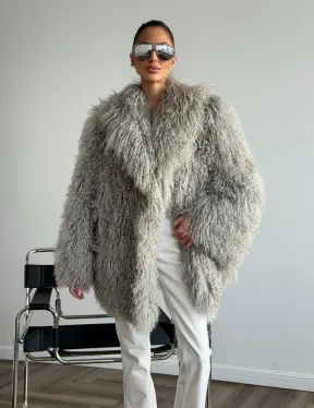 Серая шуба из ламы - фото 6