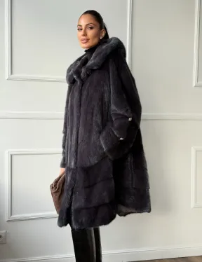 Норковая шуба с капюшоном - графит - фото 10
