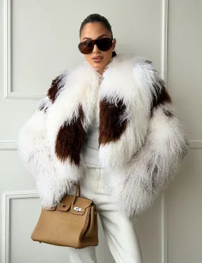 Шубка из ламы бело-коричневая - фото 8