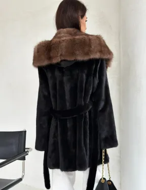 Черная шуба в роспуск с капюшоном соболь - фото 8