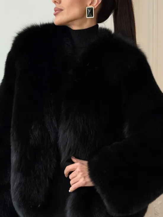 Черная короткая шуба из песца - фото 1