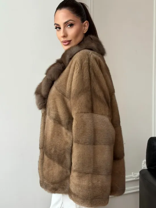 Норковый полушубок - воротник куница - фото 7