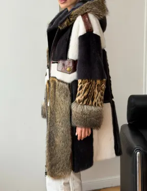 Комбинированная норковая шуба с капюшоном - фото 4