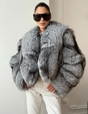 Кроп-полушубок с шалевым воротником из чернобурки - фото 9