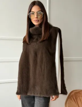 Норковая манишка коричневого цвета - фото 0