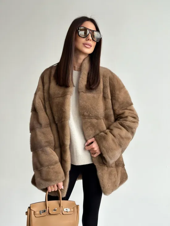 Полушубок пастель мех норка - фото 10