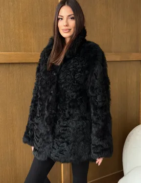 Черная двухсторонняя дубленка из меха тиградо - фото 6