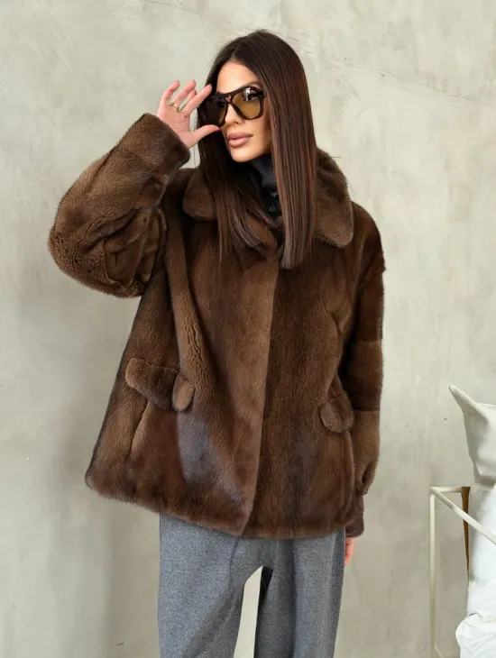 Короткая норковая шуба под соболь - фото 10