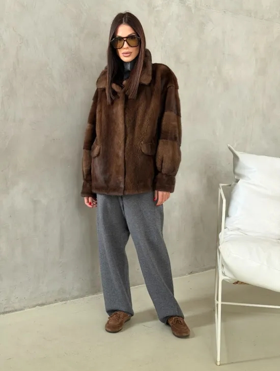 Короткая норковая шуба под соболь - фото 8