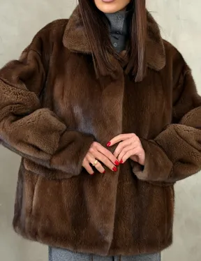 Короткая норковая шуба под соболь - фото 3