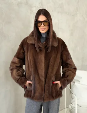 Короткая норковая шуба под соболь - фото 15