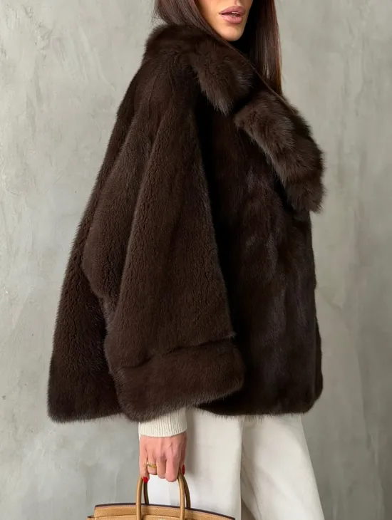 Короткий норковый жакет с воротником из куницы - фото 5