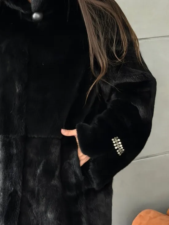 Черная норковая шуба Blackglama - стойка воротник - фото 1