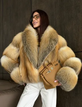 Полушубок-кроп с шалевым воротником из лисы - фото 13