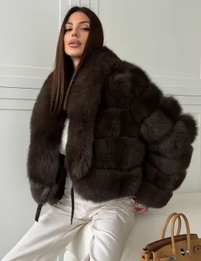 Полушубок-кроп из песца с шалевым воротником - фото 8