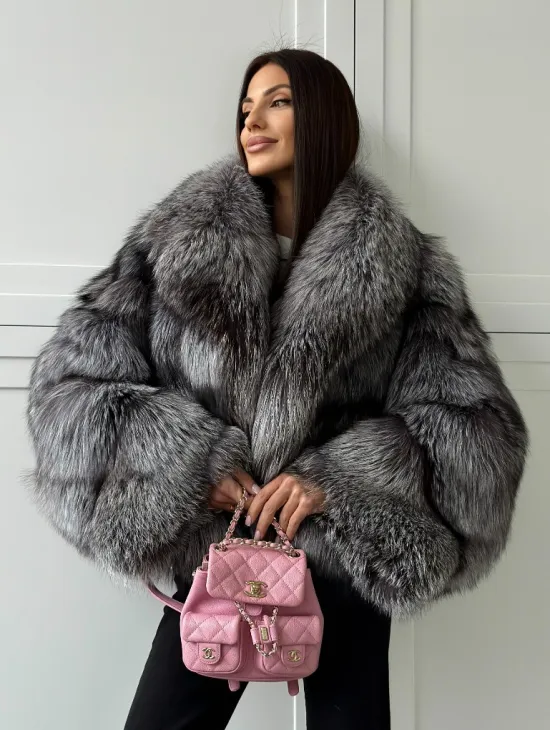 Полушубок из натурального меха чернобурки - фото 7