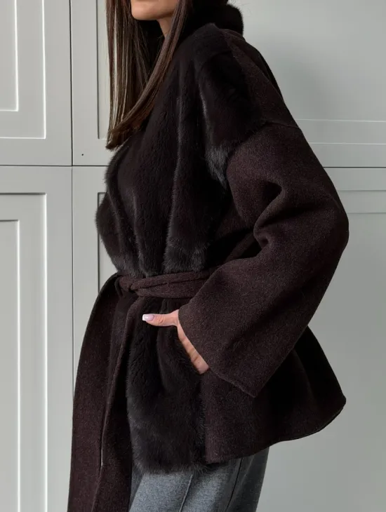 Женское полупальто с мехом норки - фото 3