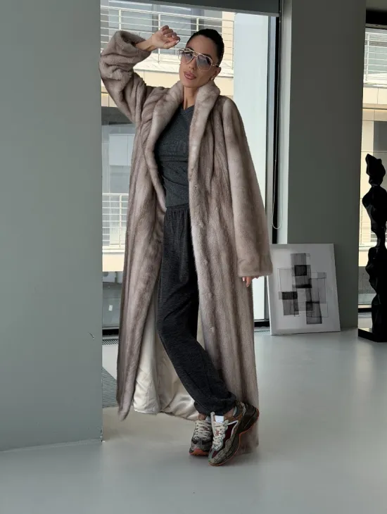 Натуральная шуба из меха норки - воротник шаль - фото 10