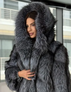 Полушубок из чернобурки с капюшоном - фото 7