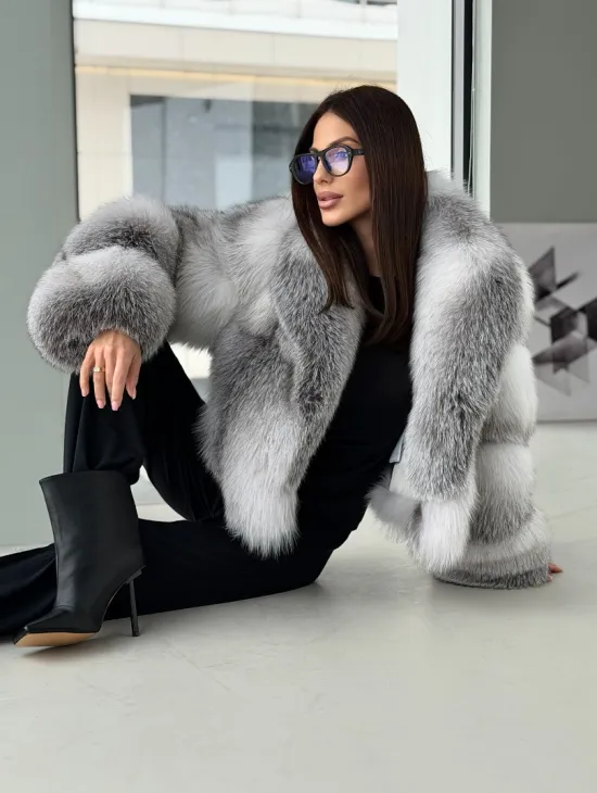 Шуба из меха арктической лисы - белая - фото 13