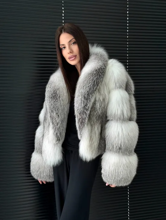Шуба из меха арктической лисы - белая - фото 12