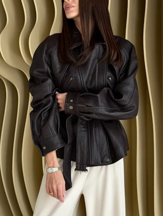 Коричневая кожаная куртка «Тренд - 2026» - фото 7