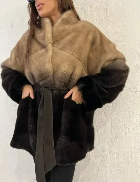 Короткая шуба из меха норки - эффект деграде - фото 3