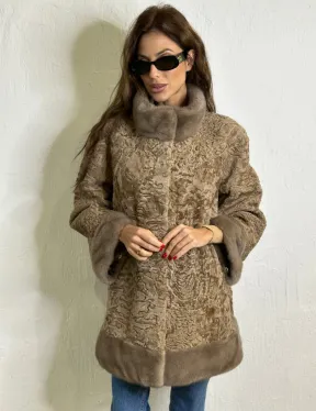 Каракульча стойка воротник отделка норка - пастель - фото 3