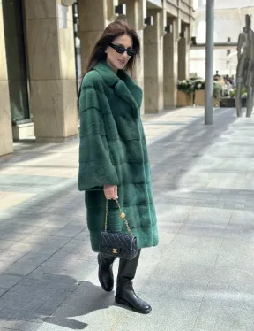 Зеленая шуба мех NAFA английский воротник - фото 7